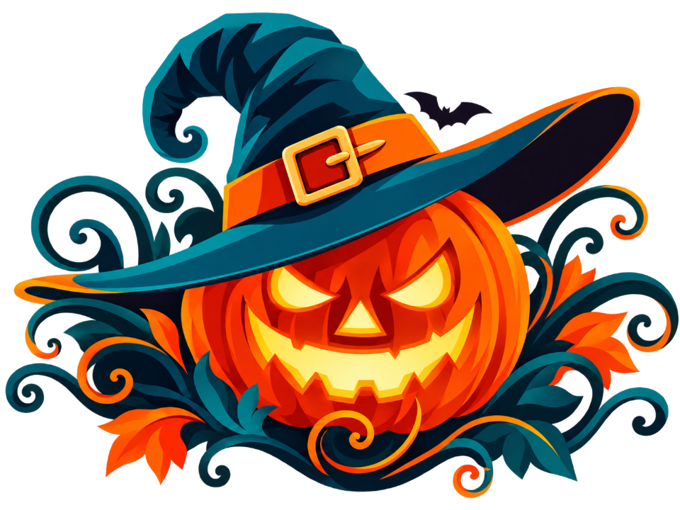 Zucca di Halloween con cappello da strega