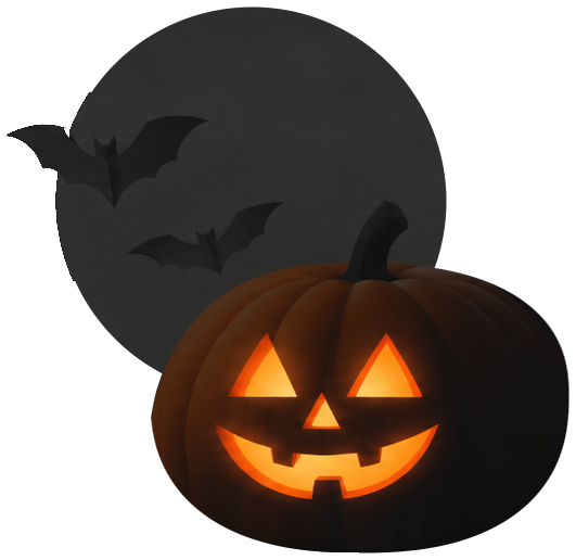 Luna, pipistrelli e zucca di Halloween